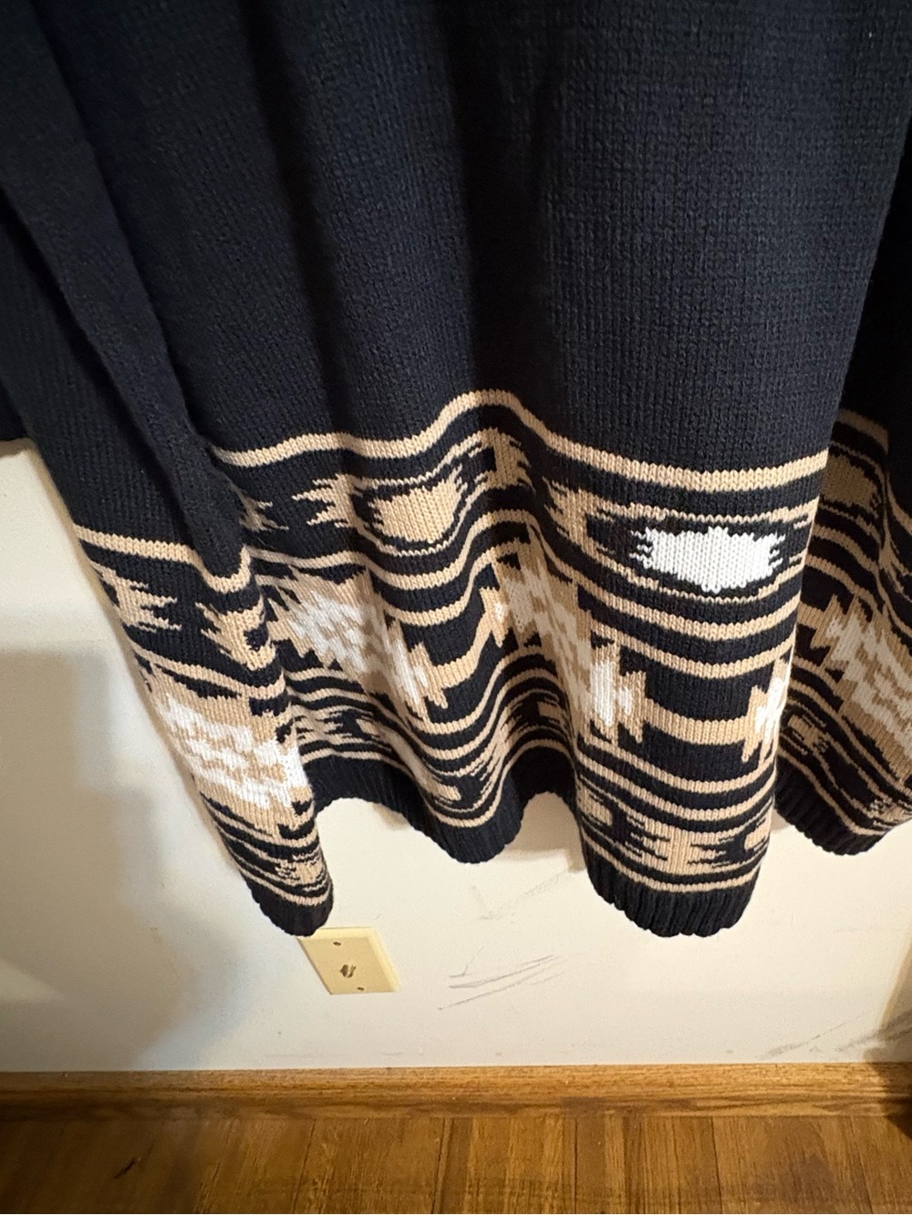 Chaps sweater women’s 2XL black tan Southwestern style belted long cardigan NWT - Picture 13 of 16